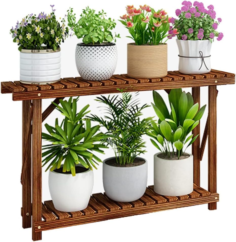 Garden Balcony Wall Corner Flower Stand Porch Shoe Rack Storage Shelf Green Plant Potting Stand Double Layer Flower Pot Stand(95 * 25 * 72cm)