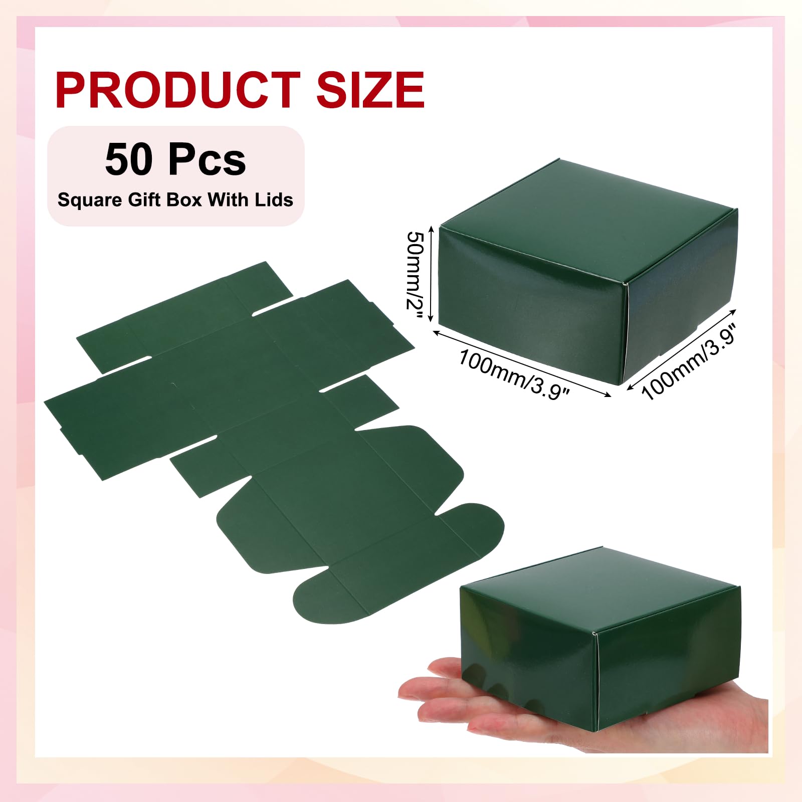 PATIKIL Scatole Regalo Piccole 3.9"x3.9"x2" Con Coperchio, 50 Pz Mini Scatole Quadrate Piegevoli In Cartone Per Orecchini Anelli Gioielli, Matrimonio Party Bomboniere, Verde Scuro