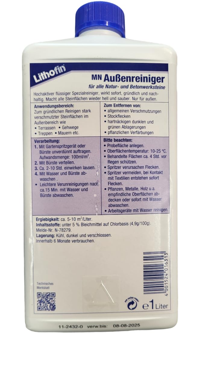 2 x Lithofin MN exterior limpiador para terraza, balcón, peatonal & trayectos – 1 litros – Efecto rápido y Intensivo