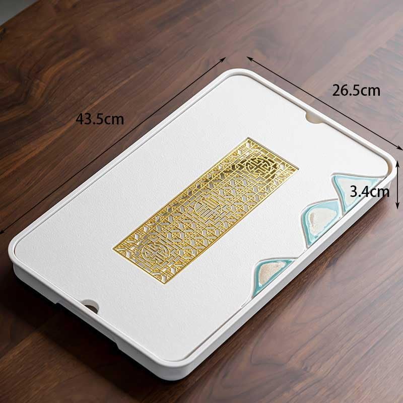 CHICKEN Tea Set Tea Tray Ceramic Tea Tray Living Room Household Tea Table Dry Brewing Table Small Drainage Tea Tray, Office Reception Tea Tray Tea Room Tray(A)