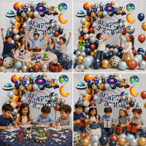 Image of Space Theme Birthday Decoration Party Supplies, Pack of 76 Pcs