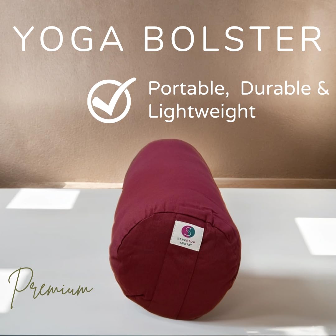 Streetup India® Yoga Bolster for Iyengar Yoga With Premium Cotton Washable Cover (Maroon, Standard) 1