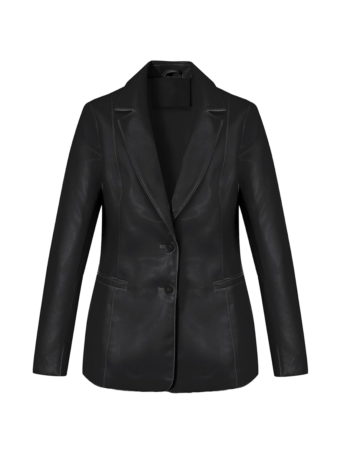 Bellivera Womans Faux Leather PU Blazer Open Front Business Casual Jacket Mid-Length Fall Fashion Coat with Pockets