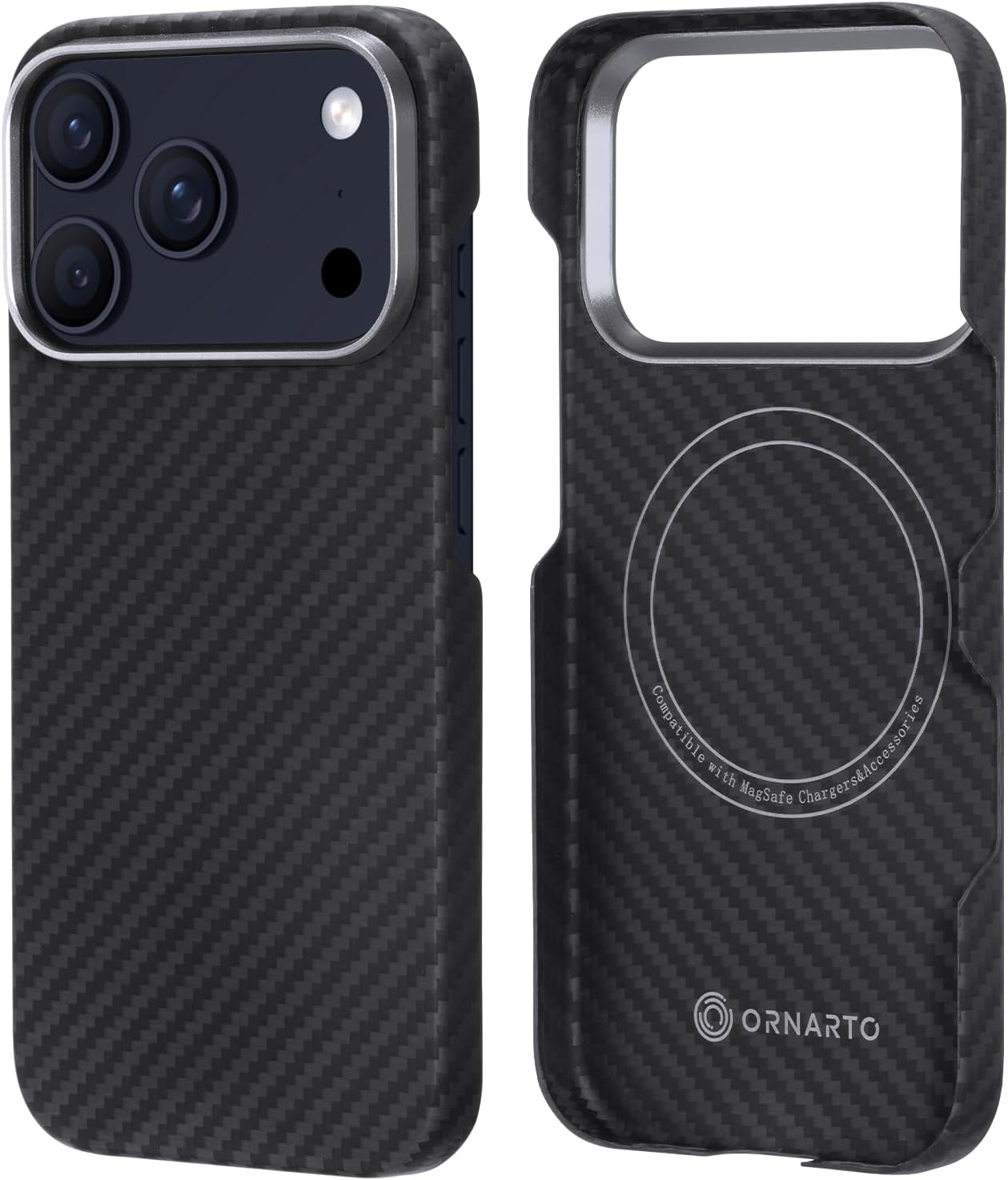 ORNARTO for iPhone 17 Pro Case 6.3", Ultra Slim & Lightweight 1500D Aramid Fiber, Compatible with MagSafe, Scratch-Resistant Protective Phone Cover, Carbon-Style Finish, Black