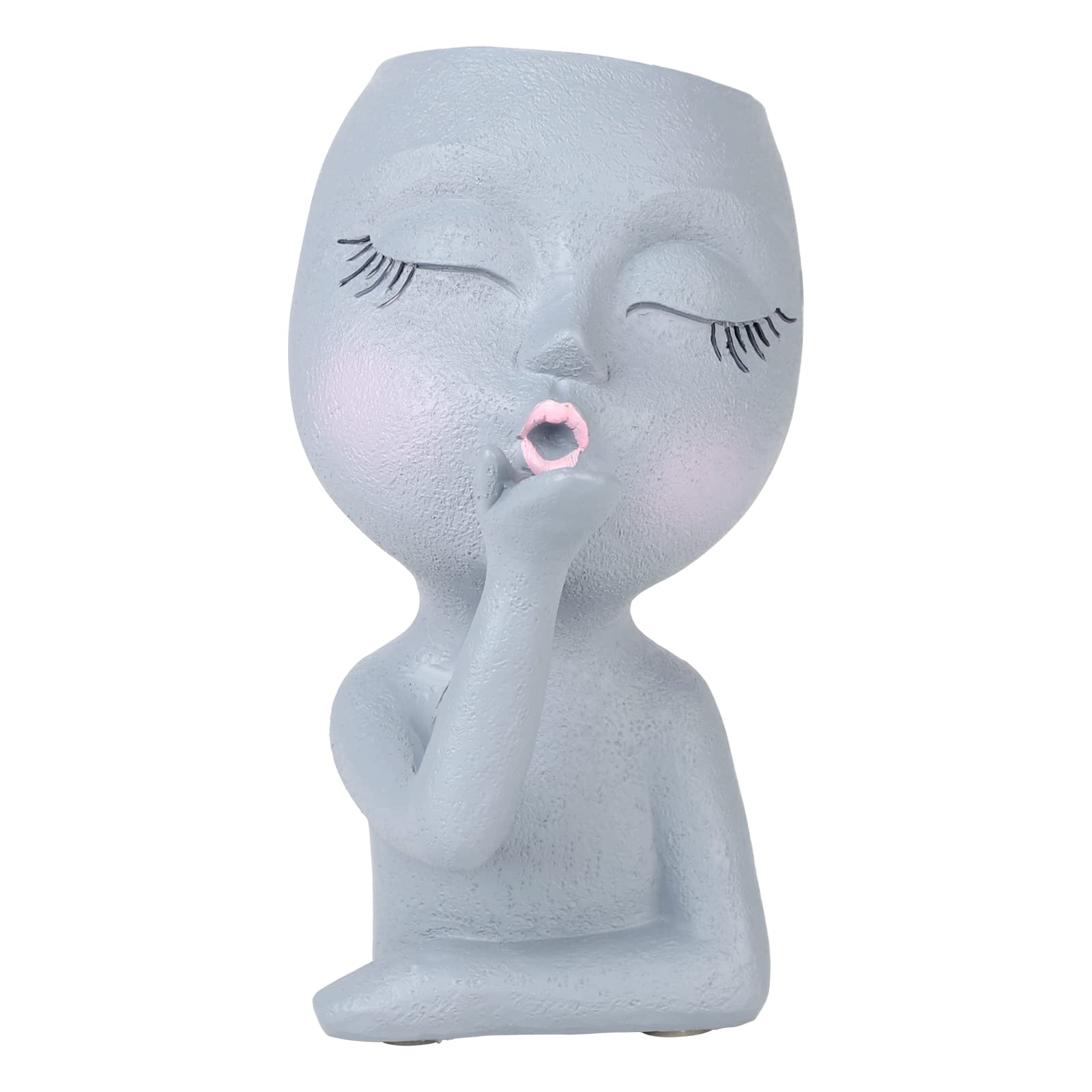 Pcscevcr Resin Succulent Planter, Flying Kiss Face Human Head Vase, Cute Succulent Flower Pots with Drainage Hole, for Home Office Garden Decor(Grey)