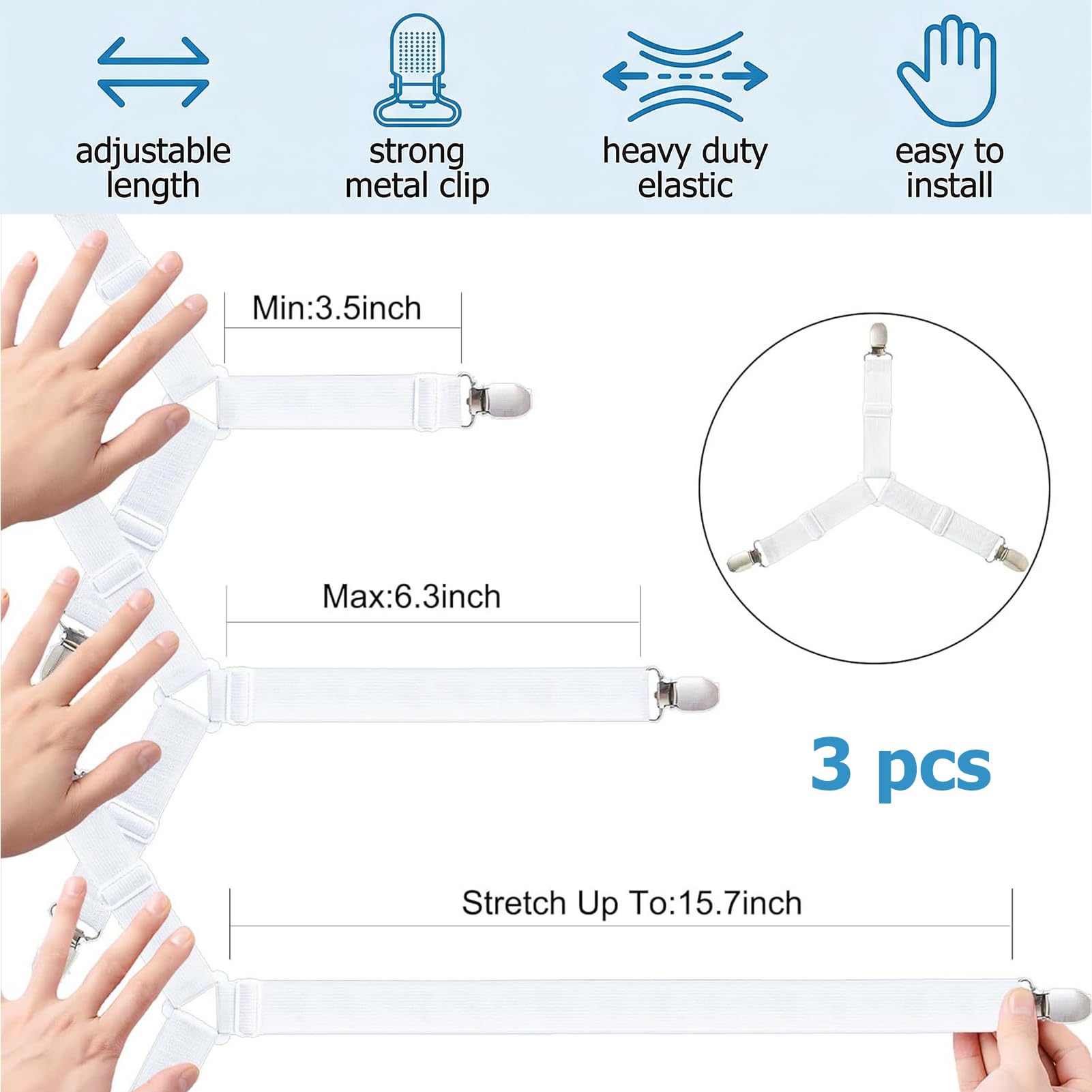 4 Stück Bettlakenspanner,Bettlakenspanner Verstellbar,Bettlaken Halter Gegen Verrutschen,Dreieckige Bettlaken Spanner,Spannbettlaken Halter,Matratzenspanner Für Bettlaken, Matratze, Sofa, Bügelbrett