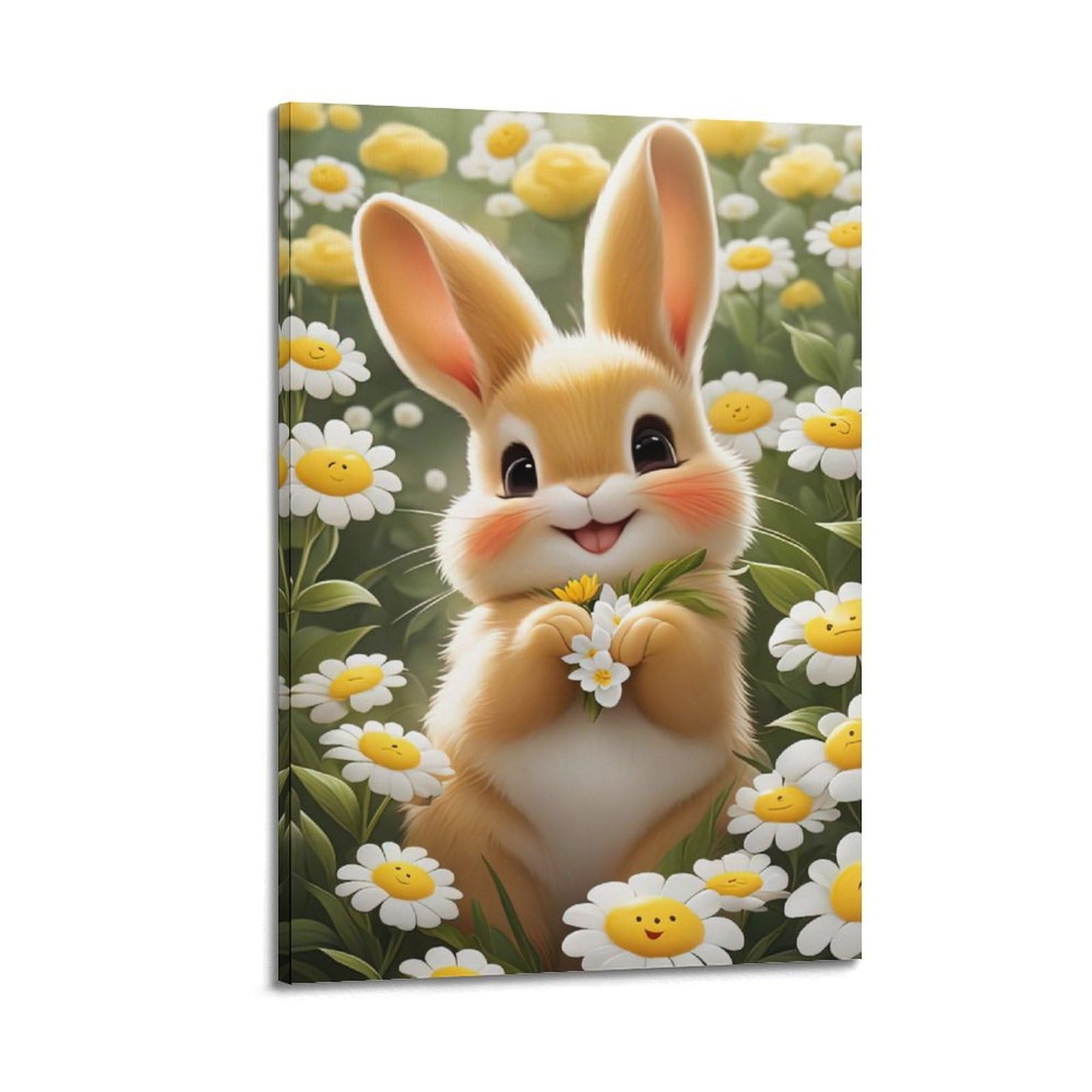 WZKTCL Animal Poster Happy Bunny Poster Decorative Painting Canvas Wall Posters And Art Picture Print Modern Family Bedroom Decor Posters 24x36inch(60x90cm)