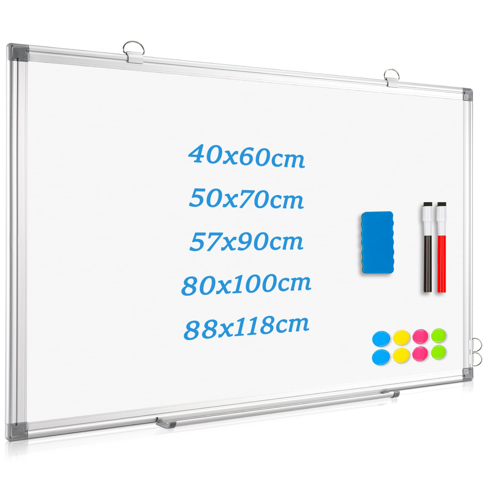 Magnetisch Whiteboard, 40x60cm Magnettafel mit Aluminiumrahmen, Magnetwand White Board mit Stiftablage und Haken