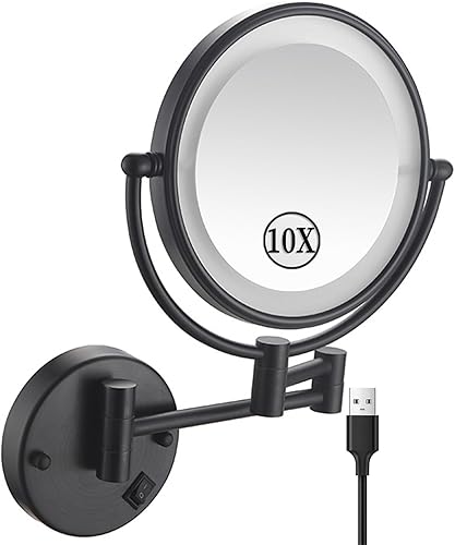 Miniatura 18 de KEYQEEN Espejo de maquillaje LED con luces, espejo de aumento de doble cara 1X/10X, espejo cromado montado en la pared giratorio de 360° extensible