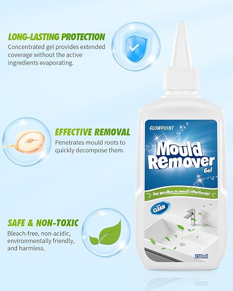 Mould Remover Gel, Large Capacity 150ML Black Mould & Mildew Remover, Deep Cleaner for Washing Machine, Bathroom, Kitchen Sink, Tile & Grout - 5