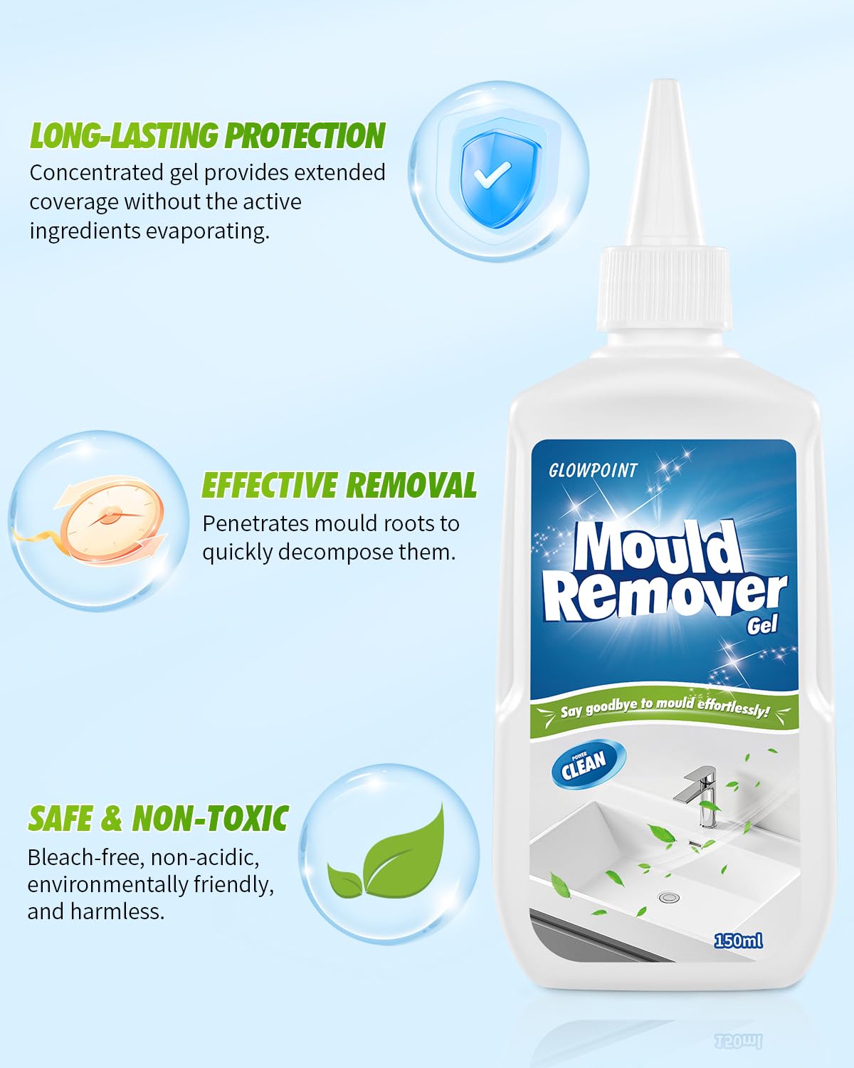 Mould Remover Gel, Large Capacity 150ML Black Mould & Mildew Remover, Deep Cleaner for Washing Machine, Bathroom, Kitchen Sink, Tile & Grout — view 5
