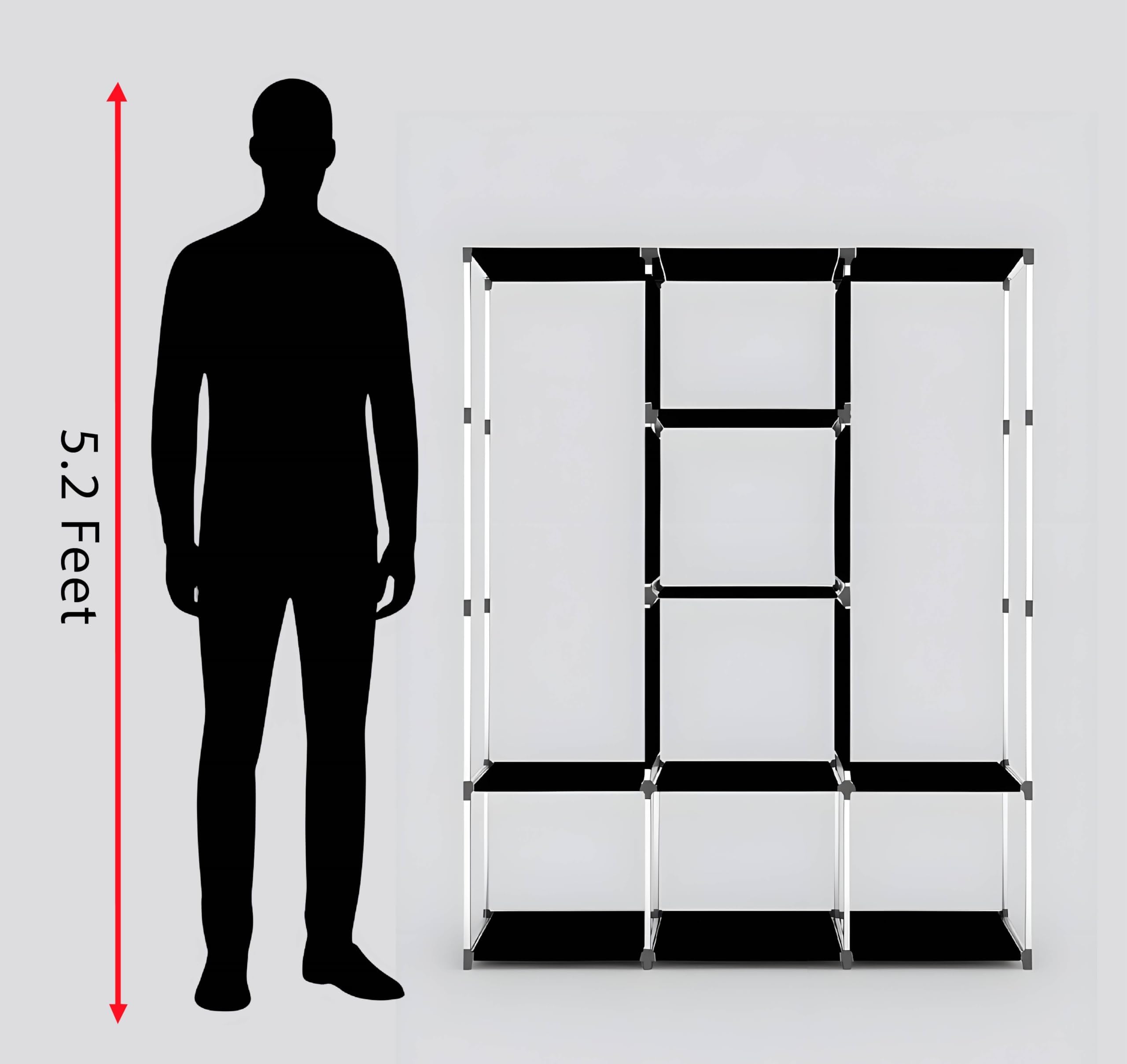 Maison & Cuisine Collapsible Wardrobe Portable Foldable Closet for Clothes Almira, 2 Hanging Space, 8 Shelves, Non-Woven Fabric 90 GSM (88130, Brown)