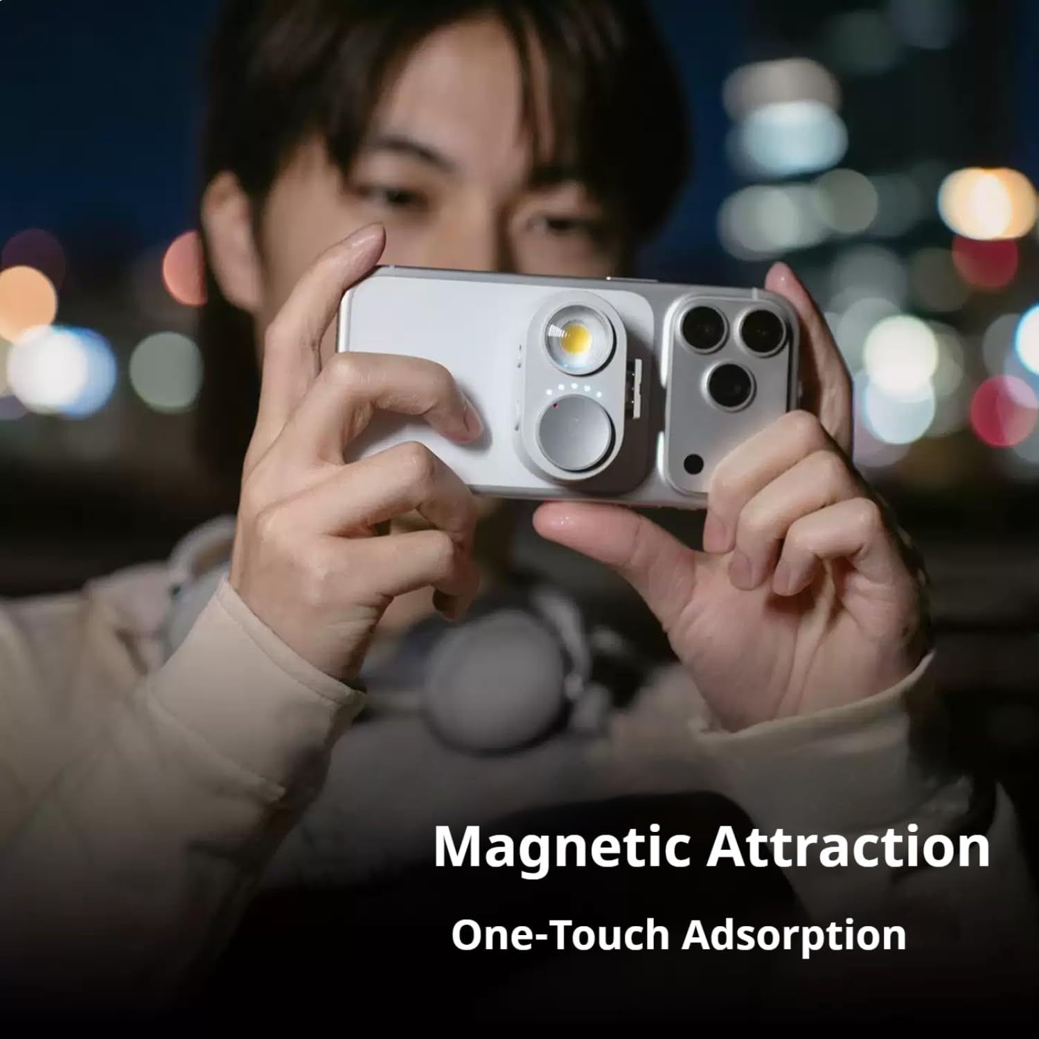 Fotorgear FL01 COB - Luz flash para teléfono móvil (15 W, adherencia magnética, 35 g, 5700 K/92+CRI, compatible con iOS/Android para luz nocturna, retratos y fotografía de productos)