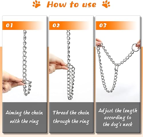Miniatura 5 de TagME Collar de cadena para perro, collar de metal a prueba de clima, gargantilla de entrenamiento para perros pequeños, medianos y grandes (paquete
