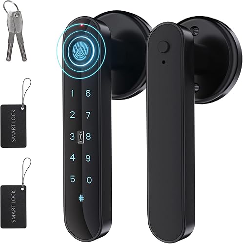 Perilla de bloqueo de puerta de huellas dactilares, cerradura de puerta de entrada sin llave con asa, 100 huellas dactilares, tarjetas ICcódigos de