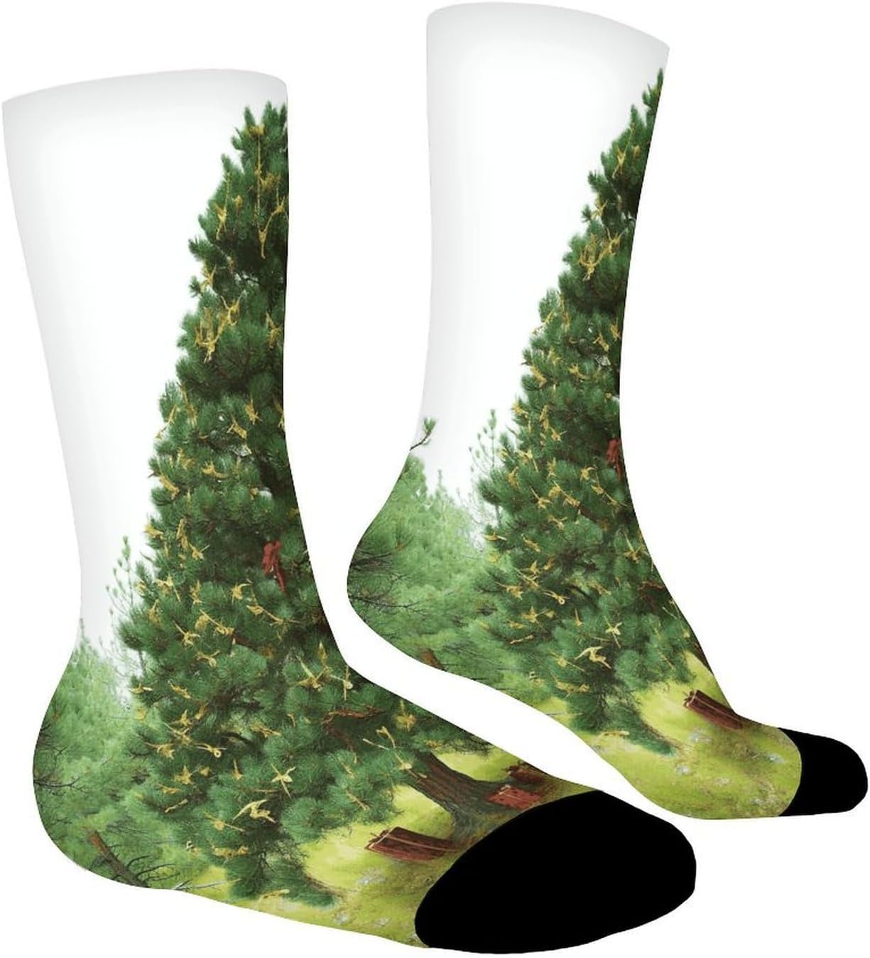 Garlad Pine Tree Crew Sock High Stocking Grippy Socks | Socks for Men & Women,Stockings-Long Thin Tube Sports, Breathable Soft Athletic for Nurses,Travel