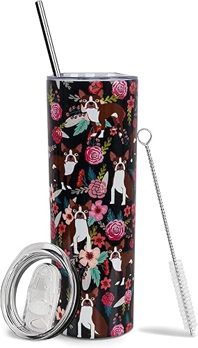 Boston Terrier - Vaso de viaje de acero inoxidable con aislamiento al vacío de doble pared, regalos para amantes de los perros para mujeres, vasos