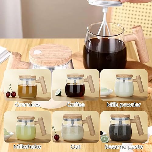 Miniatura 7 de Taza mezcladora eléctrica de alta velocidad, taza de café autoagitable de 13.5 fl oz, taza de vidrio impermeable, tazas de vidrio de mezcla