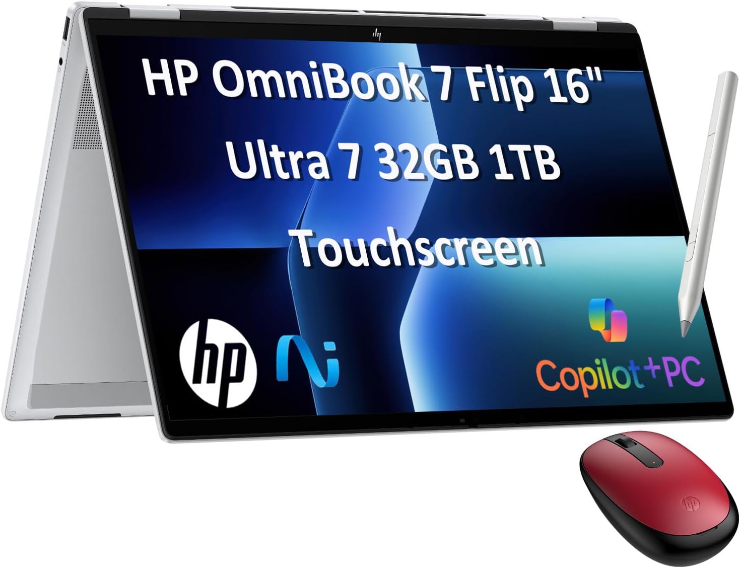 HP OmniBook 7 Flip 2-in-1 Laptop w/Bluetooth Mouse (16" FHD+ Touchscreen, Intel Core Ultra 7 258V, 32GB DDR5 RAM, 1TB SSD, Pen) Next Gen Envy 16 x360, AI Copilot+ PC, IR Webcam, Wi-Fi 7, Win 11 Home