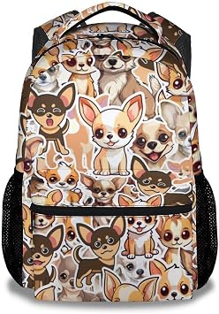 Chihuahua Backpack for Girls, 16 Inch Brown Backpacks for School, Cute Lightweight Bookbag for Kids