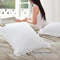 Vista 3 de PHF Fundas de almohada 100% algodón lavado con volantes, tamaño King, paquete de 2 fundas de almohada de 20 x 36 pulgadas, sin relleno, fundas