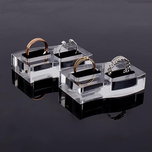 Miniatura 4 de FINGERINSPIRE 2 soportes de exhibición de anillos de acrílico transparente con terciopelo negro de 2.5 x 1.8 pulgadas, soporte de exhibición de