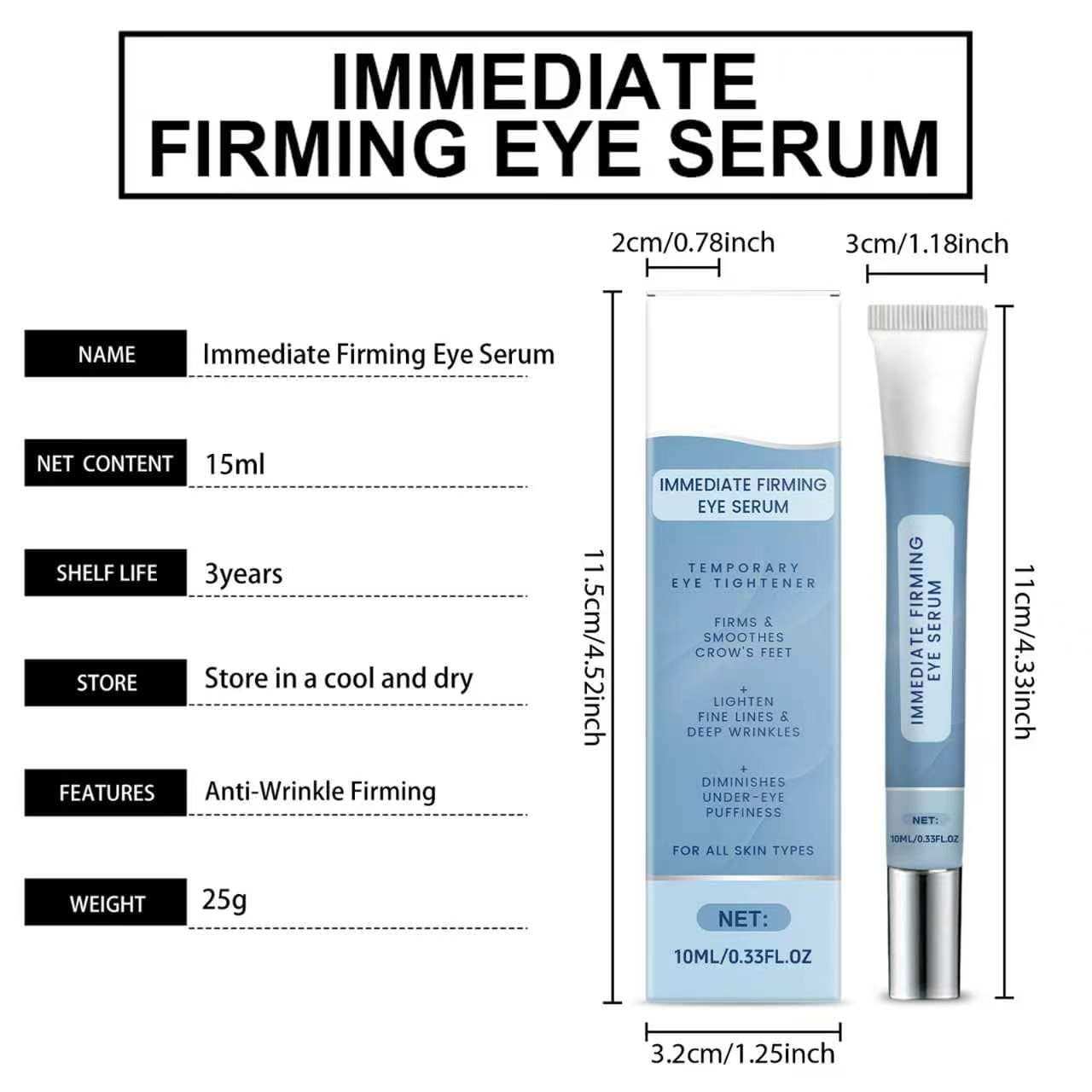 Instant Firming Eye Serum - Anti-Aging Formula, Reduces Under-Eye Bags, Wrinkles, Dark Circles, Fine Lines & Crow'S Feet(10ml)
