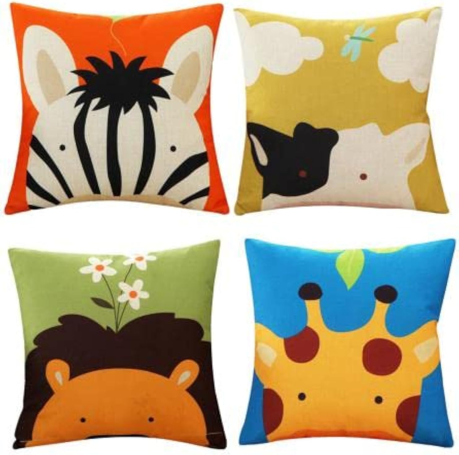 4 Pack Animal Cushion Covers Childrens Cushions Cartoon Throw Pillow Covers Kids Pillow Case Cover for Bedroom Home Decor,18 x 18 Inch