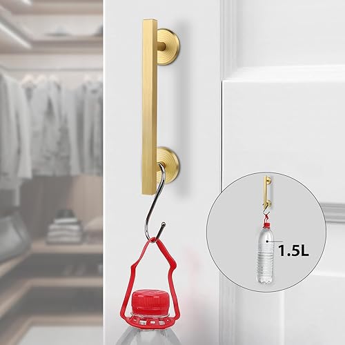 Miniatura 4 de Peaha Manijas autoadhesivas para cajones de gabinete, paquete de 2 tiradores de aleación de aluminio de latón cepillado de 5 pulgadas (5.039 in) con