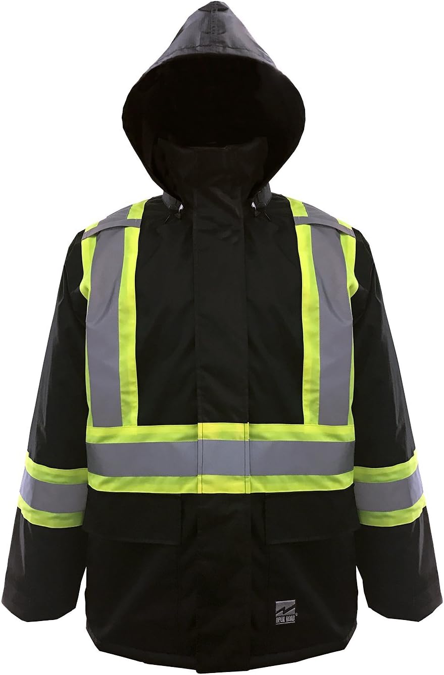 Viking Open Road 150 Denier Trilobal Rip-Stop Hi-Vis Safety Rain Jacket with 2" Vi-brance Reflective Tape Over 4" Black Large