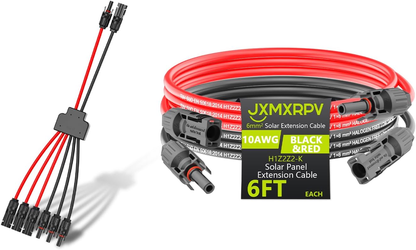Solar Extension Cable Connector 6.6FT 10AWG (6mm²), Solar Panel Extension Wire Adapter for Home Boat RV Solar Panels
