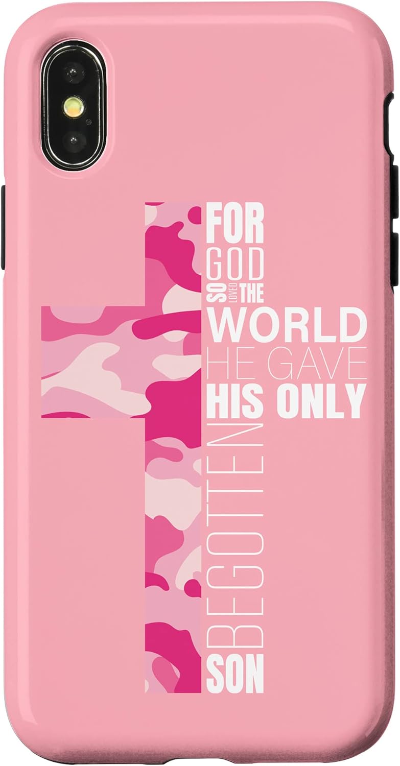 iPhone XR Cute Pink Camo Christian Cross Verse Gifts Women Teen Girls Case