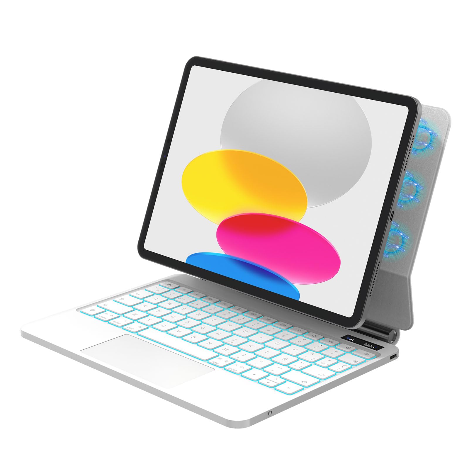 Bettdow Keyboard for iPad 10 Generation 10.9" 2022/11 Generation A16 11" 2025, QWERTY Spanish Ć Design Magnetic Floating Keyboard with Trackpad and Backlit, White