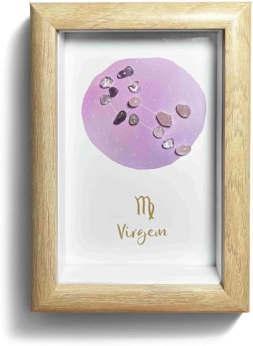 Virgo Unique Astrology Gift, Zodiac Sign Gifts, Natural Crystal Zodiac Painting for Wall Art, Desk Decor, Home Decor, August September Birthday Gifts for Women, Friend