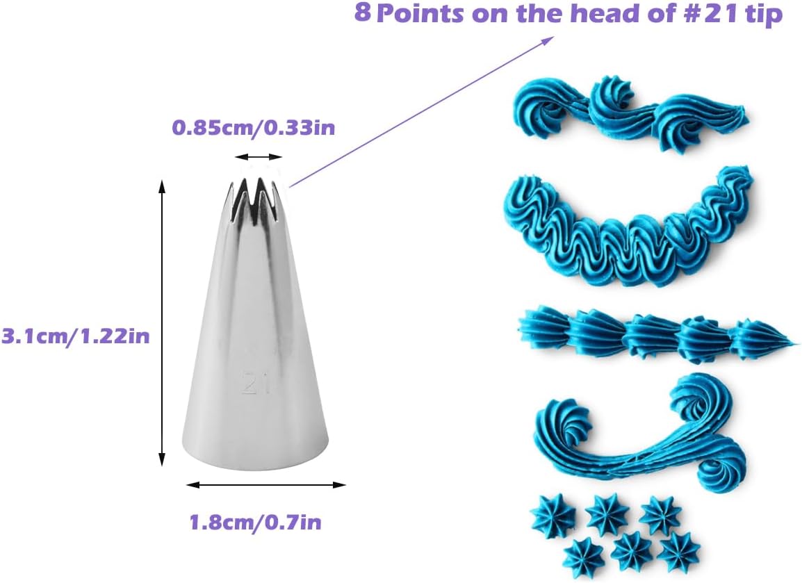 Open Star Cake Decorating Tip #21,Icing Piping Tip for Frosting,3 Pcs