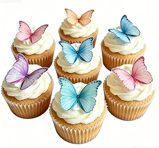Weraru 48Pcs Edible Wafer Paper Butterflies Cupcake Topper Purple Pink Green Cake Decorations Mixed Color