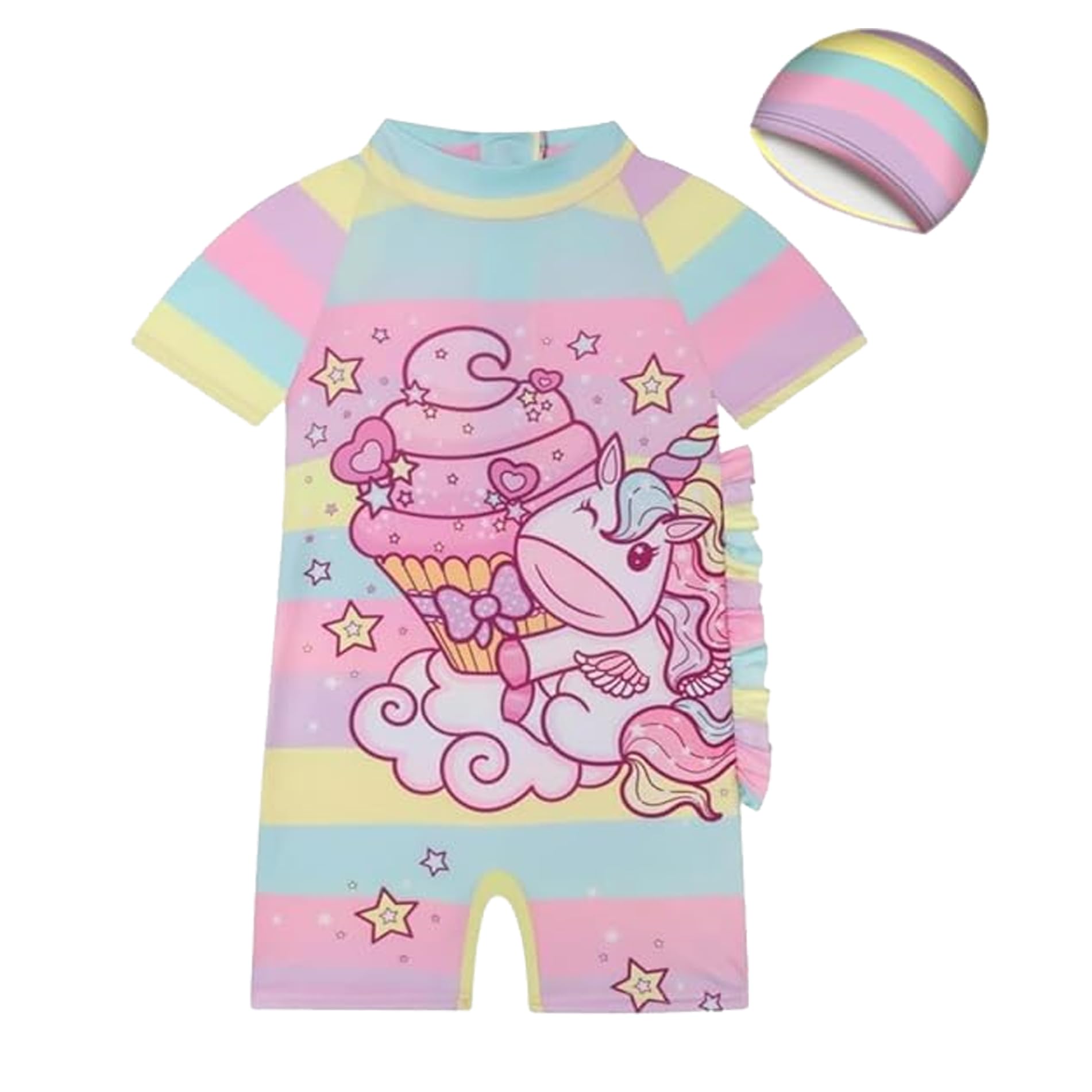 PALAY® Unicorn Swimming Costume for Kids Girls 6-8 Years Old, Multicolored Swim Suit for Kids Girls, One-Piece Cartoon Swimsuit for Girls with Swim Cap, Beachwear Kids Swimming Bathing Suit-image-17