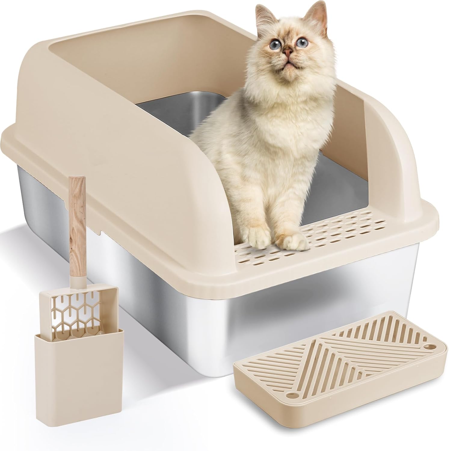 Chenove Extra Large Stainless Steel Cat Litter Box with