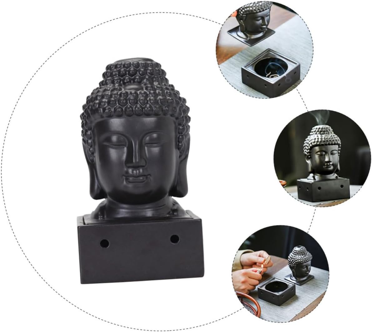 Buddha Shape Incense Holder Ceramic Incense Burning Holder Indoor Decorative Censer Base for Home Meditation and Aromatherapy Black