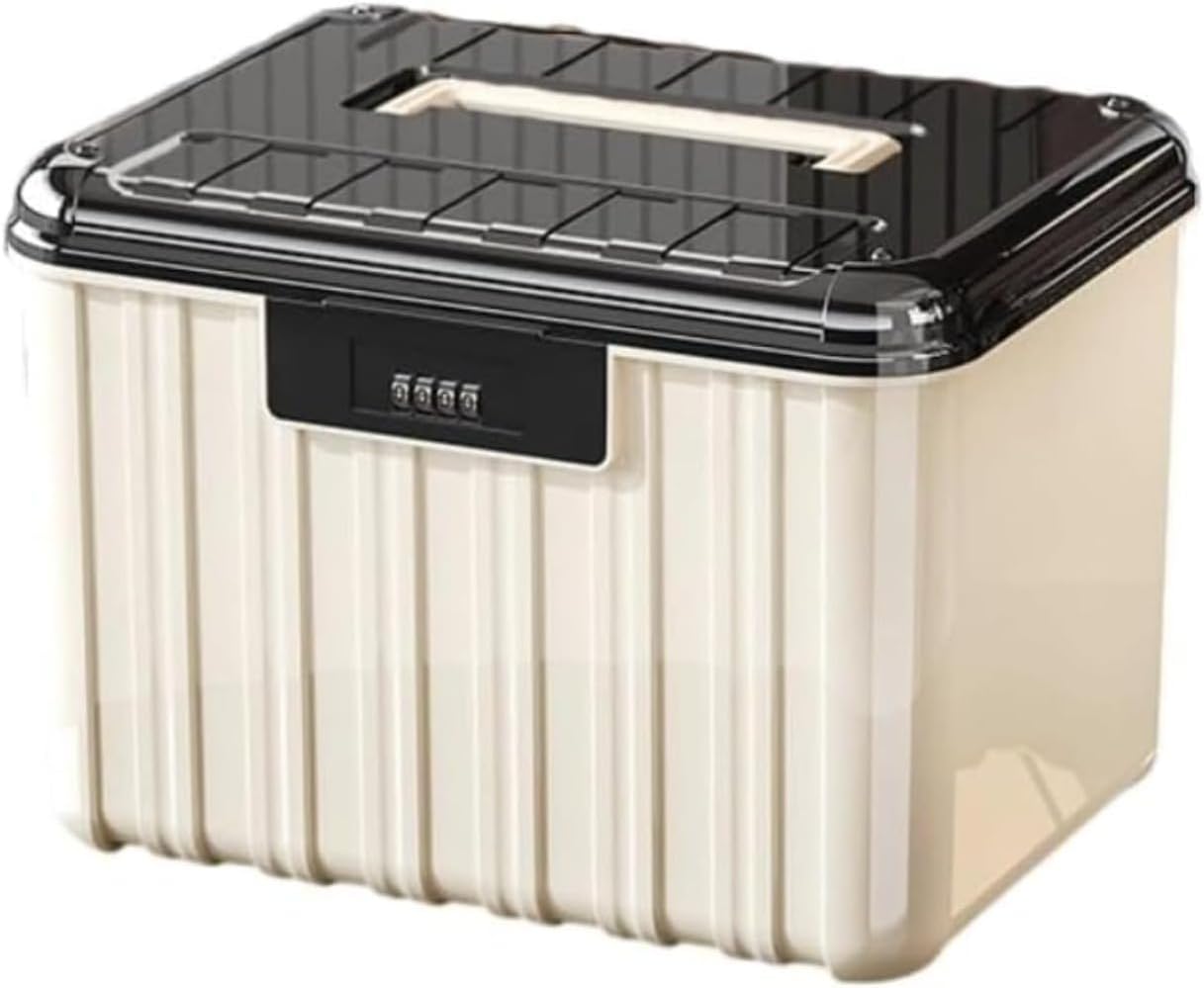 ダイヤルロック式引き出しボックス 多層構造大容量 耐圧耐久防塵防湿 書籍書貴重品 プライバシー保護 家庭オフィス両用 (L-B,ブラ