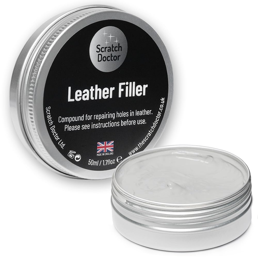 Scratch Doctor - Colla per pelle e riempitivo, kit di riparazione strappi, graffi, fori su mobili in pelle, divani, sedie, sedili auto (crema, 50 ml