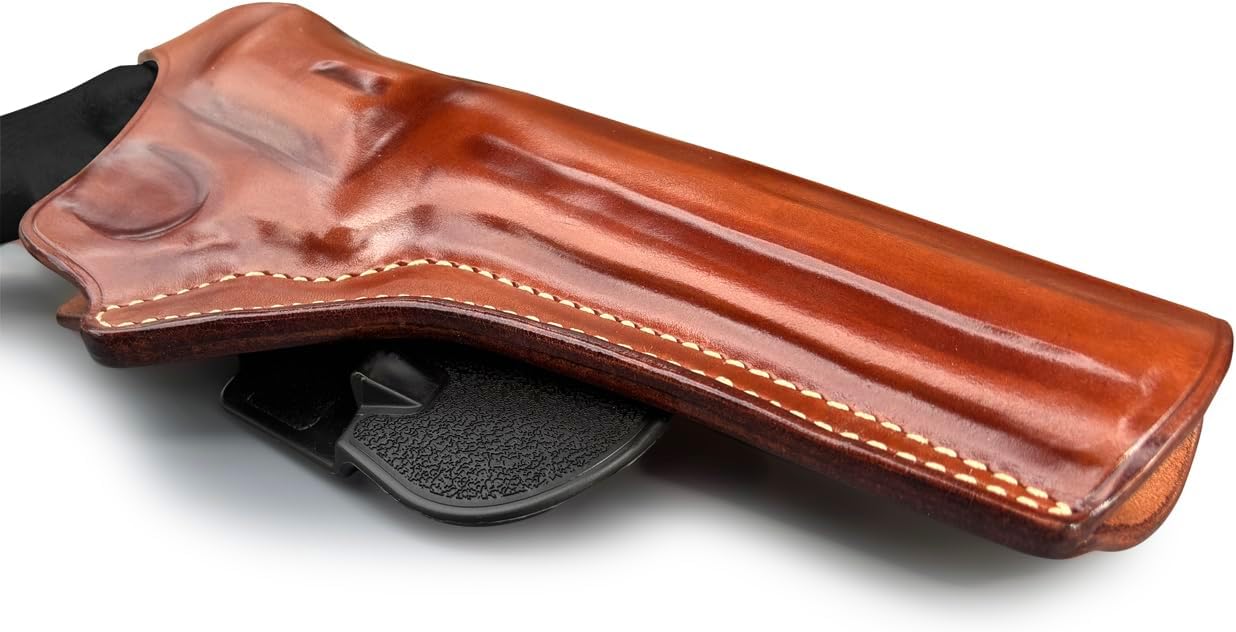 Premium Leather OWB Paddle Holster with Thumb Break Fits, N-Frame Model 629 Classic Full Underlug Barrel 44 Magnum 6.5" Barrel, Right Hand Draw Brown Color #1440#