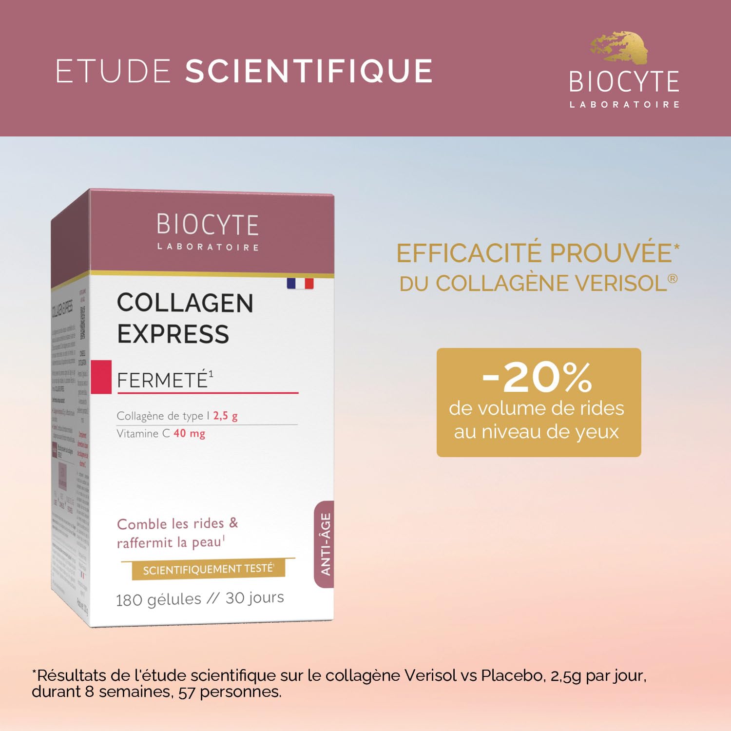 BIOCYTE Pack Collagen Express - Complément Alimentaire Anti-Âge et Jeunesse de la Peau - Hydrolysat de Collagène et Vitamine C - 180 Gélules - 1 mois de prise