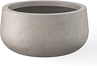 Kante 11.8" Round Concrete Planter with Drainage Hole & Rubber Plug - Modern Curved Design for Indoor Outdoor Gardens