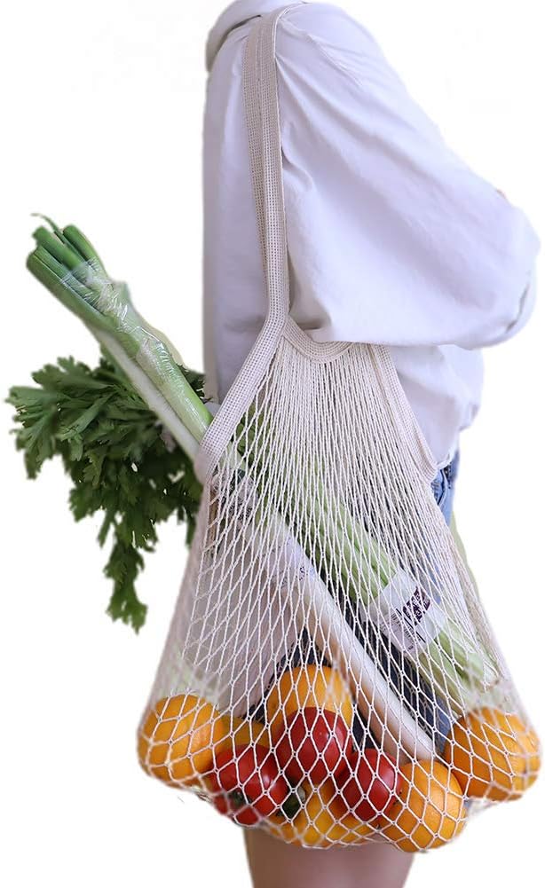 Reusable Produce Cotton Mesh Bag - SURDOCA Natural Cotton Net String Shopping Tote Bag ,1PC