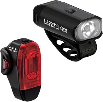 LEZYNE Mini Drive 400XL LED Bike Light Set| 400 Lumen CNC Aluminum Front Light with Rear Taillight Options | IPX7 Waterproof Cycling Illumination with Multi-Mode Safety Lighting