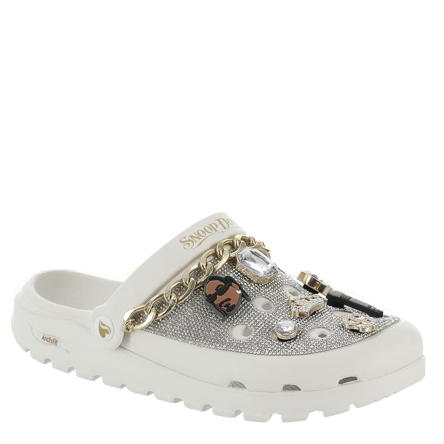 Skechers Women's Snoop Dogg: Arch Fit Footsteps-Rolling N Gold Clog, White, 2.5 UK