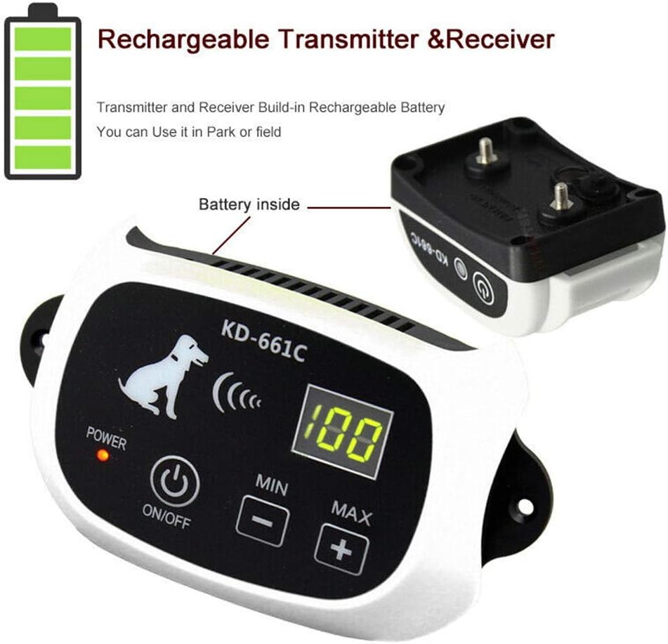 Rechargeable transmitter and receiver collar with battery icon