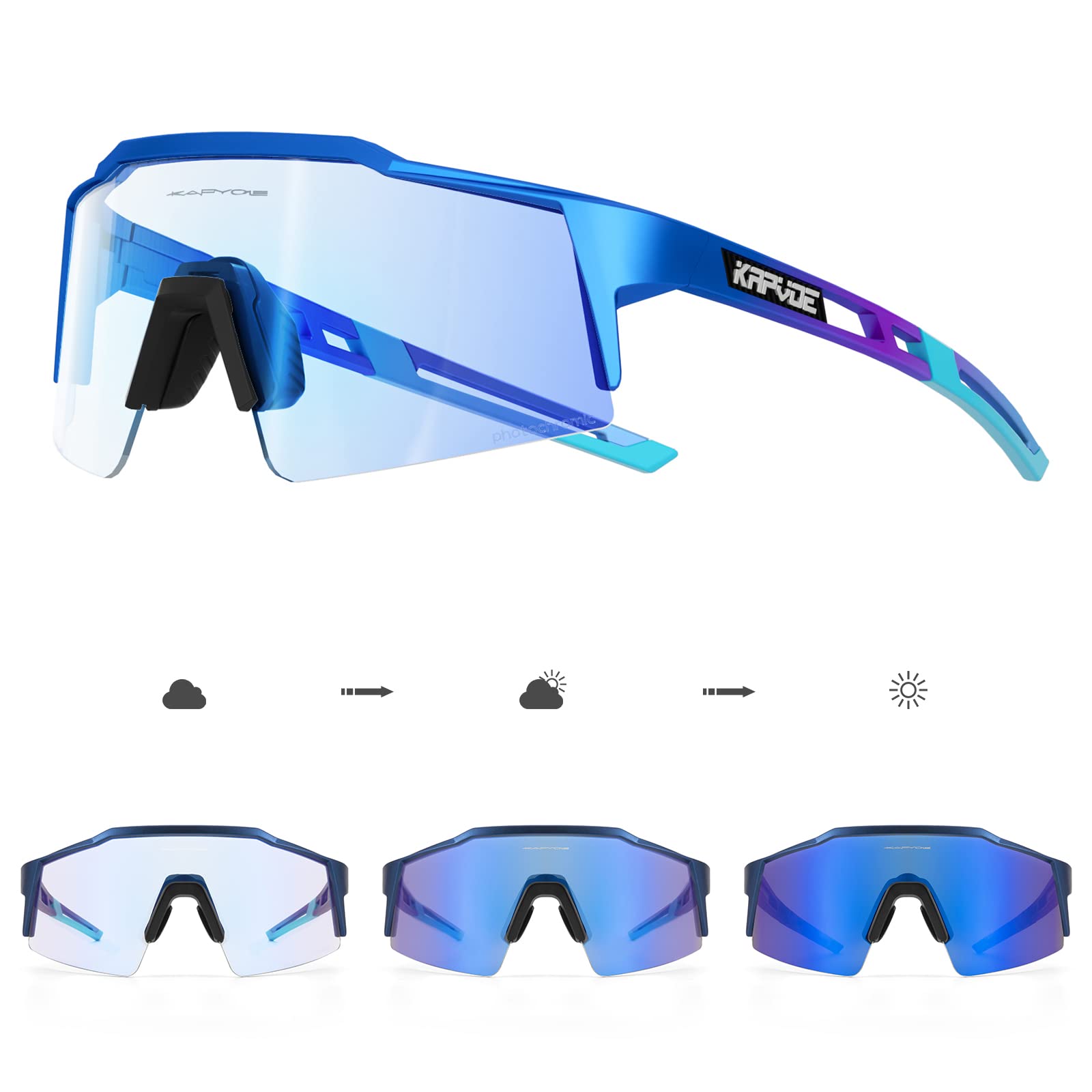 KAPVOE Gafas de Ciclismo Fotocromáticas con TR90 Mujeres Hombres Niños Niñas Gafas de Sol Deportivas Mujeres Hombres