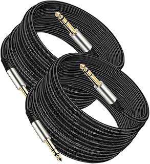Pack of 2 TRS Instrument Cable 1/4 Inch Straight 6.35mm Male Jack Nylon Braided Studio Cord (16 Feet-2 Pack)